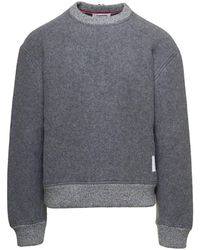 Thom Browne - Maglione grigio in felpa di lana con girocollo e striscia cb rwb - Lyst