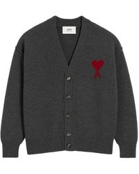 Ami Paris - Truien & Vesten ,Grijs ,Wol De Coeur Cardigan - Lyst
