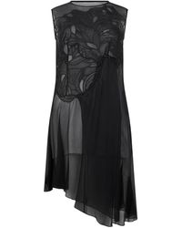 Alberta Ferretti - Kleedjes ,Zwart ,Polyester Asymmetrische Jurk Met Kanten Details - Lyst