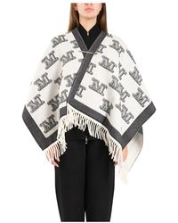 Max Mara - Monogramm jacquard wollponcho mit fransen - Lyst