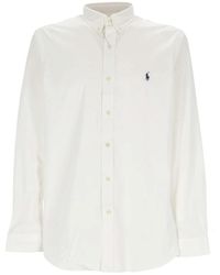 Polo Ralph Lauren - Overhemden ,Wit ,Katoen Katoenen Overhemd Met Blauwe Ponyborduursel - Lyst