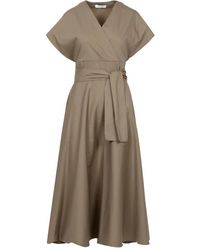 Gran Sasso - Grünes Baumwoll-Kleid Mit V-Ausschnitt Und Schleife - Lyst