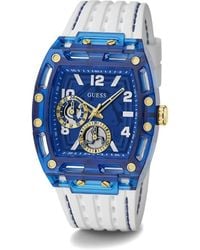 Guess - Armbanduhr multifunktion phoneix weiß, blau 43 mm gw0499g6 - Lyst