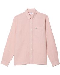 Lacoste - Overhemden ,Roze ,Linnen Casual Linnen Overhemd - Lyst
