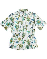 Fay - Overhemden ,Veelkleurig ,Denim Bloemen Shirt Met Korte Mouwen - Lyst