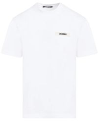 Jacquemus - Weißes baumwoll-t-shirt mit grosgrain-logo - Lyst
