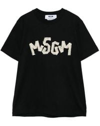MSGM - Tops ,Zwart ,Katoen T-Shirt Met Ronde Hals - Lyst