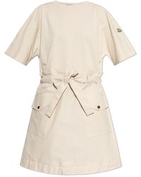 Moncler - Kleedjes ,Katoen Belted Cotton Mini Dress - Lyst
