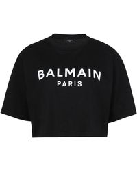 Balmain - T-shirt cropped con stampa logo - Lyst