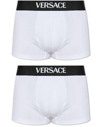 Versace - Ondergoed ,Wit ,Katoen Twee-Pack Katoenen Boxers Met Logo - Lyst