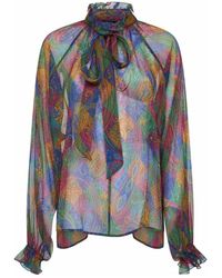 Etro - Overhemden ,Veelkleurig ,Zijden Crêpon Blouse Met Geometrisch Paisley Motief - Lyst