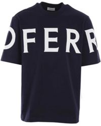 Ferragamo - T-shirt blu in cotone con stampa logo - Lyst