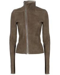 Rick Owens - Jassen ,Bruin ,Leer Leren Jack Met Hoge Kraag - Lyst