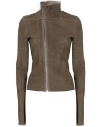 Rick Owens - Jassen ,Bruin ,Leer Leren Jack Met Hoge Kraag - Lyst