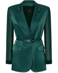 Pinko - Jassen ,Groen ,Groene Gagny Saten Blazer Jas - Lyst