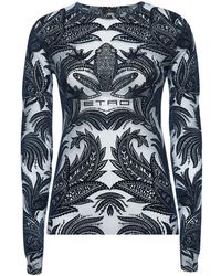 Etro - Blu crewneck con rana e paisley - Lyst
