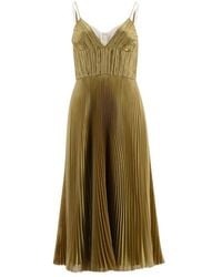 Prada - Kleedjes ,Geel ,Polyester Technical Voile Pleated Midi Dress - Lyst
