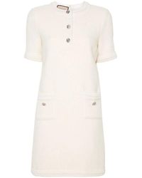 Gucci - Kleedjes ,Wit ,Wol Witte Wol Tweed Jurk Met Cc Logo - Lyst