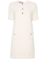 Gucci - Kleedjes ,Wit ,Wol Witte Wol Tweed Jurk Met Cc Logo - Lyst