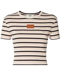 Fendi - Tops ,Veelkleurig ,Katoen Stretch Katoenen T-Shirt Met Borduursel - Lyst