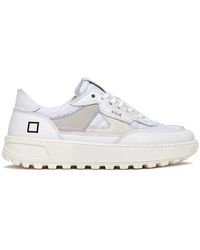 Date - Schoenen ,Wit ,Katoen Witte Leren Sneakers Met Grijze Details - Lyst