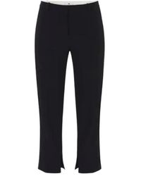 Elisabetta Franchi - Broeken ,Zwart ,Satijn Zwarte Slim Fit Broek Met Satijnen Plooien - Lyst