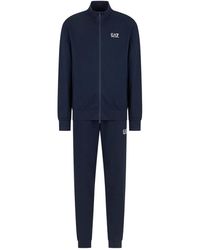 EA7 - Fitness ,Blauw ,Katoen Blauw Sportief Katoenen Trainingspak - Lyst