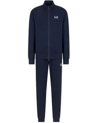 EA7 - Fitness ,Blauw ,Katoen Blauw Sportief Katoenen Trainingspak - Lyst
