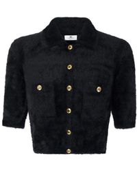 Elisabetta Franchi - Truien & Vesten ,Zwart ,Mini Cardigan Van Gebreide Stof Met Juweelknopen - Lyst