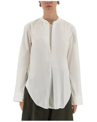 Studio Nicholson - Band Collar V-Neck Popover Blouse - Lyst