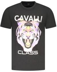 Roberto Cavalli - Tops ,Zwart ,Katoen Zwarte Katoenen Grafische Tee Shirt - Lyst