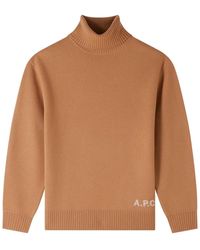 A.P.C. - Truien & Vesten ,Bruin ,Wol Camel Wollen Polo Trui - Lyst