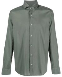 Fedeli - Camicia leggera verde scuro con colletto francese - Lyst