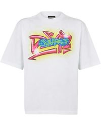 DSquared² - Tops ,Wit ,Crew Neck Graphic Print T-Shirt Met Korte Mouwen - Lyst