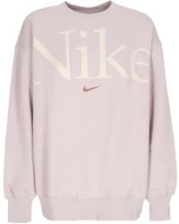 Nike - Fitness ,Paars ,Katoen Phoenix Fleece Crewneck Sweatshirt Oversized Logo - Lyst