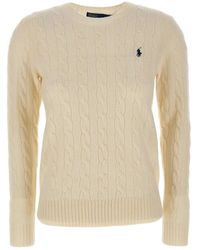 Polo Ralph Lauren - Truien & Vesten ,Wit ,Wol Pullover Van Scheerwol En Kasjmier Met Kabels - Lyst