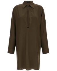 Tom Ford - Zijden Crêpe De Chine Tuniekjurk Met Lederen Details En Tf Logo - Lyst