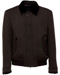 Fay - Jassen ,Bruin ,Wol Double-Face Wool Bomber Jacket - Lyst