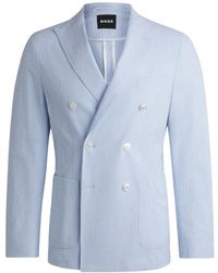 HUGO - Jassen ,Blauw ,Katoen Slim Fit Katoenen Jas Met Stretch - Lyst