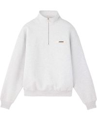 Jacquemus - Hoodies & Sweatvesten ,Grijs ,Nylon Gros Grain Rits Sweatshirt - Lyst
