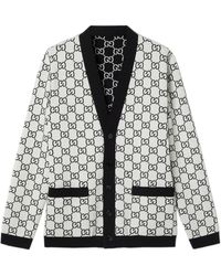 Gucci - Truien & Vesten ,Zwart ,Wol Reversible Gg Wool Jacquard Cardigan - Lyst