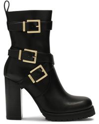 Kazar - Schwarze Leder-Stiletto-Stiefel Mit Hohem Schaft - Lyst