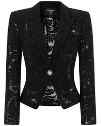 Balmain - 1-Button Fitted Kanten Jas - Lyst