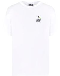EA7 - Tops ,Wit ,Katoen T-Shirt Met Korte Mouwen En Zachte Pasvorm - Lyst