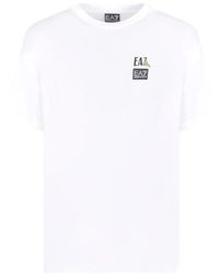 EA7 - Tops ,Wit ,Katoen T-Shirt Met Korte Mouwen En Zachte Pasvorm - Lyst