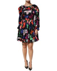 MSGM - Bloemen Ruche Mini Jurk Zwart - Lyst