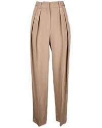 The Mannei - Broeken ,Bruin ,Klassieke Zijden Broek Met Hoge Taille - Lyst