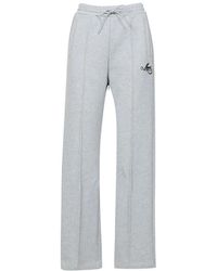 MSGM - Broeken ,Grijs ,Leer Gemêleerde Jersey Joggingbroek Met Cursief Logo - Lyst