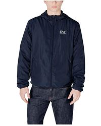 EA7 - Blaue Polyesterjacke Leicht Bequeme Passform - Lyst