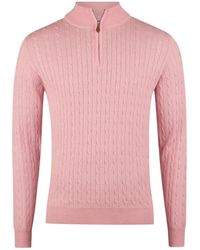 Stenströms - Kabelgebreide Merino Wol Half Zip Trui - Lyst